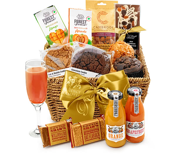 Retirement Fruit, Nut & Cookie Gift Basket With Orange & Grapefruit Juices